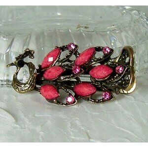 Peacock Pink Rhinestones Faceted Accents Clip Hair Barrette